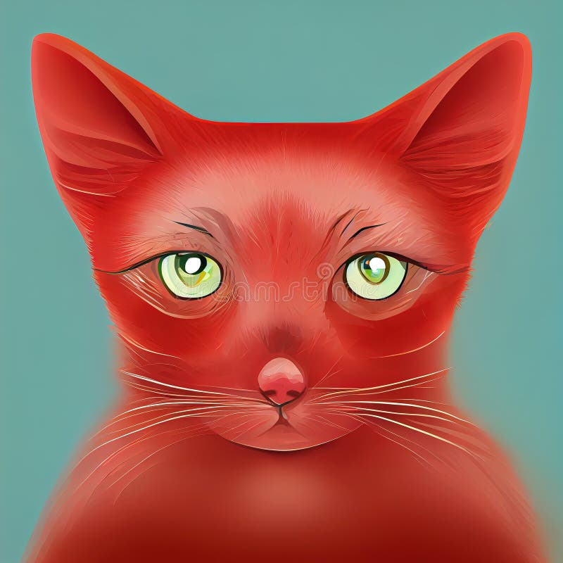 Cute Red Cat Portrait. Decorative Stylized Cat. Full Face Image. AI