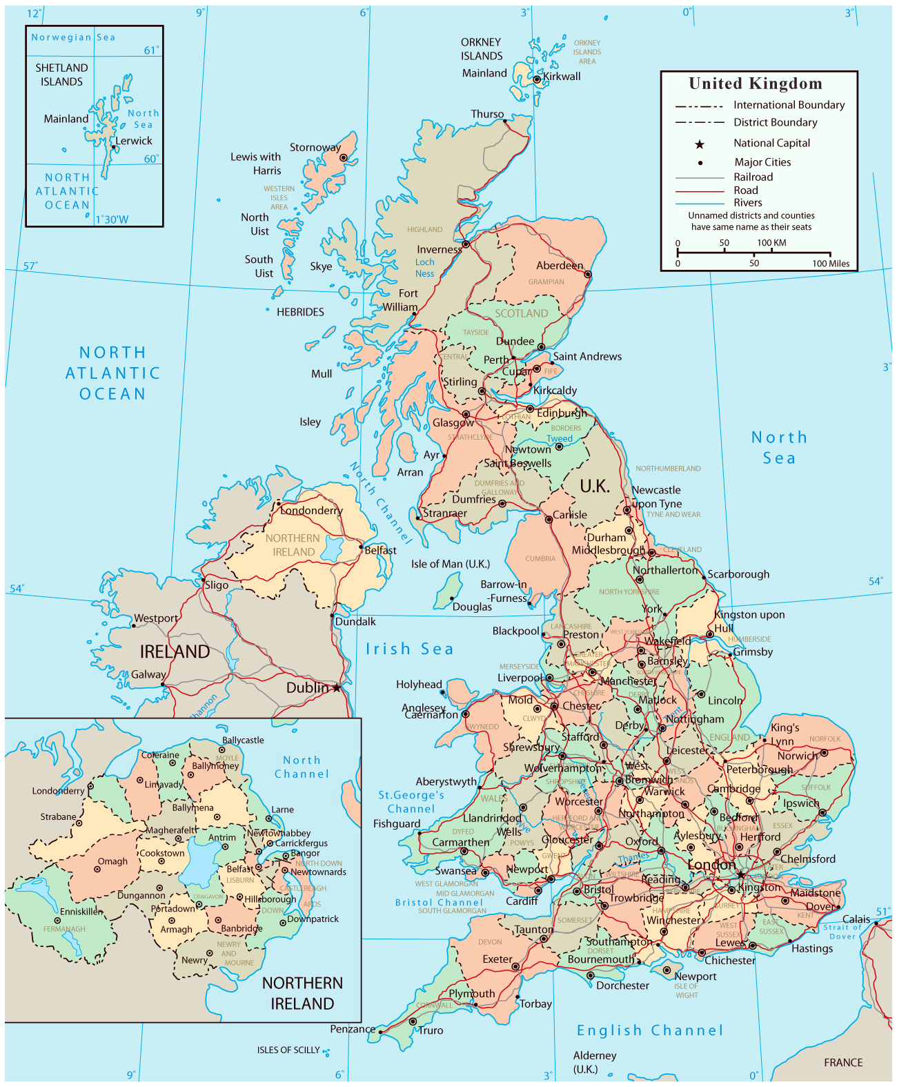  Detailed political and administrative map of United Kingdom with roads Bildidee 