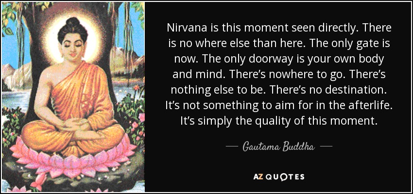 Gautama Buddha quote: Nirvana is this moment seen directly. There is no