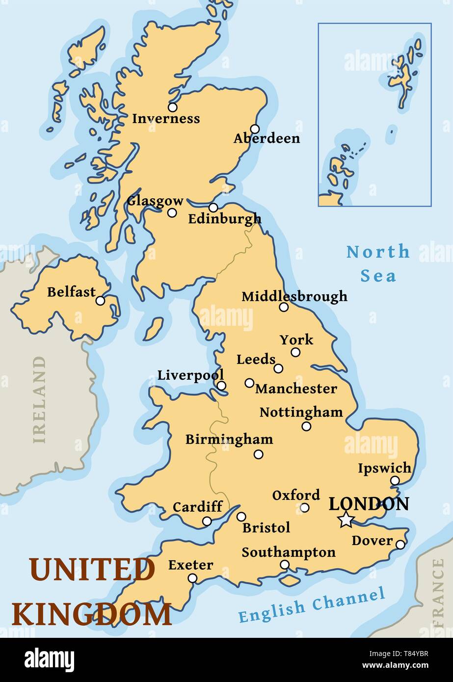  UK map vector - important cities marked on map of the United Kingdom 