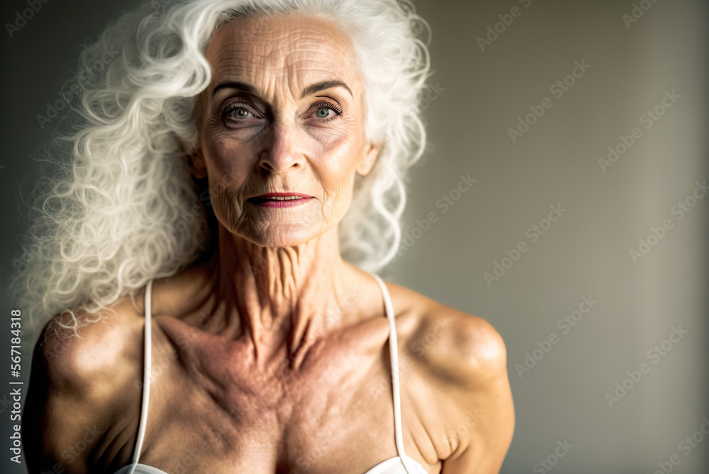  Attractive 65 year old senior woman, making up and posing, isolated on Motiv 