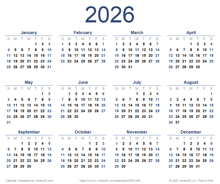  2026 Calendar Templates and Images 