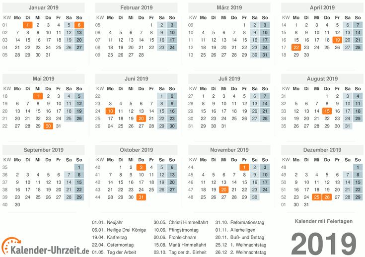  KALENDER 2019 ZUM AUSDRUCKEN - KOSTENLOS 