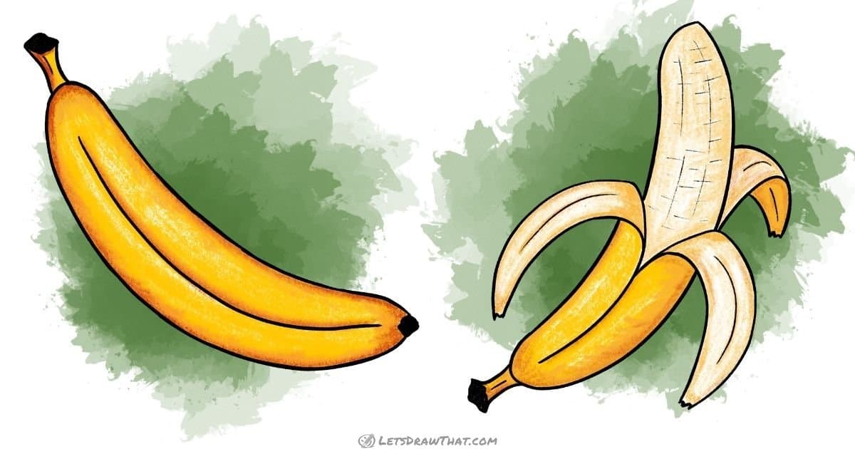 How to draw a banana - with the skin and peeled - Let's Draw That!
