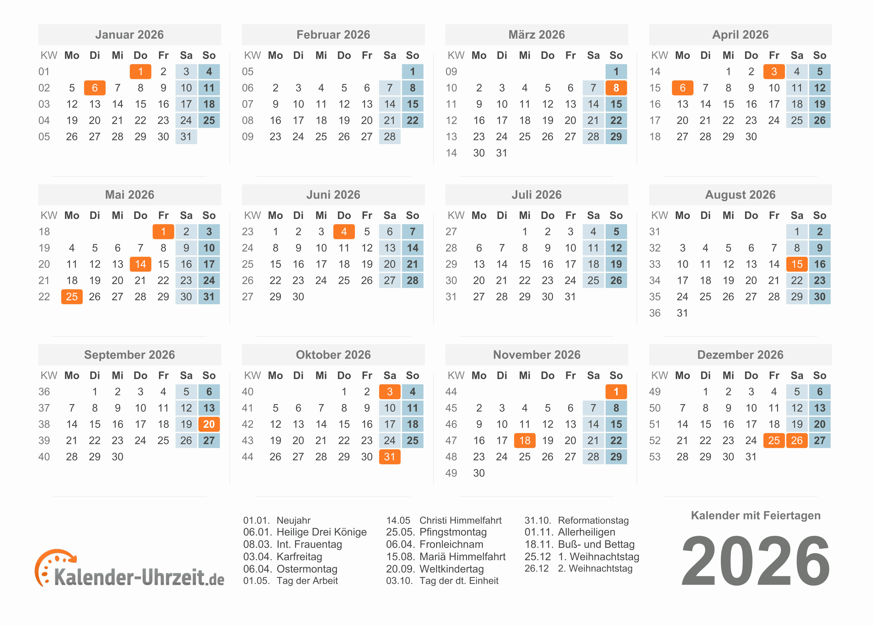  Foto zu Kalender 2026 Zum Ausdrucken Mit Feiertagen 
