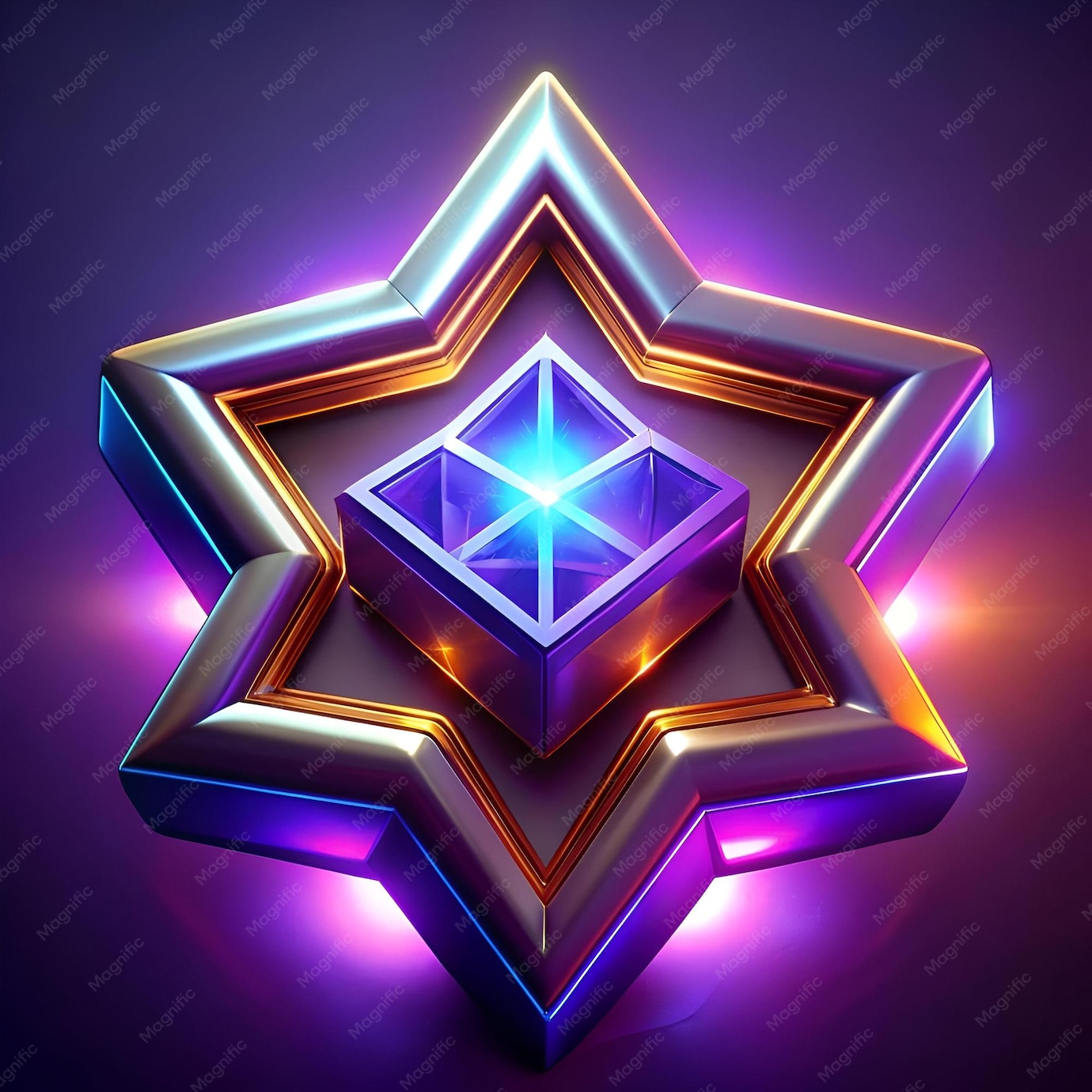 Foto zu A 3D rendering of a futuristic star with a glowing cube at its center 