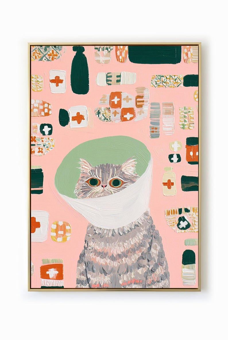  Funny Cat Art, Cat Lover Gift, Vet Tech Decor, Whimsical Pet Art Bildidee 