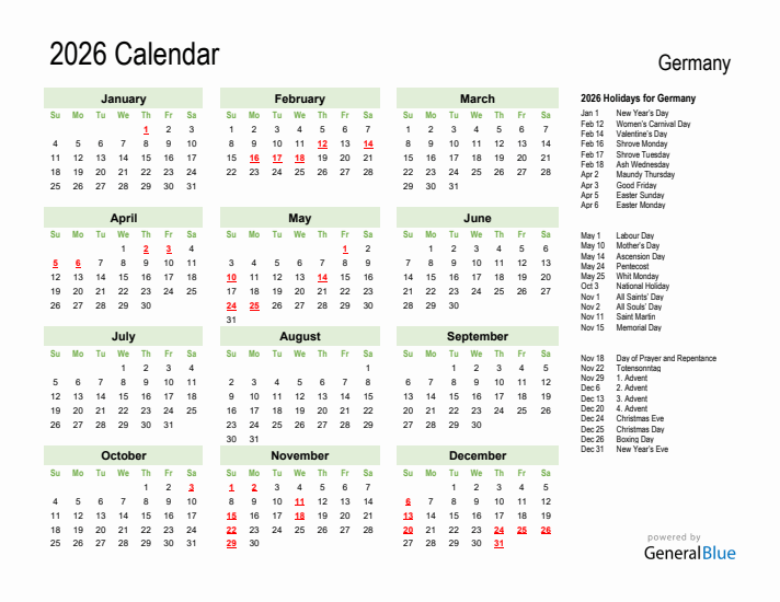  Foto zu 2026 Germany Calendar with Holidays 