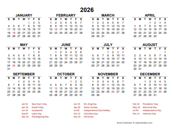  Foto zu 2026 Yearly Calendar Template Excel - Free Printable Templates 