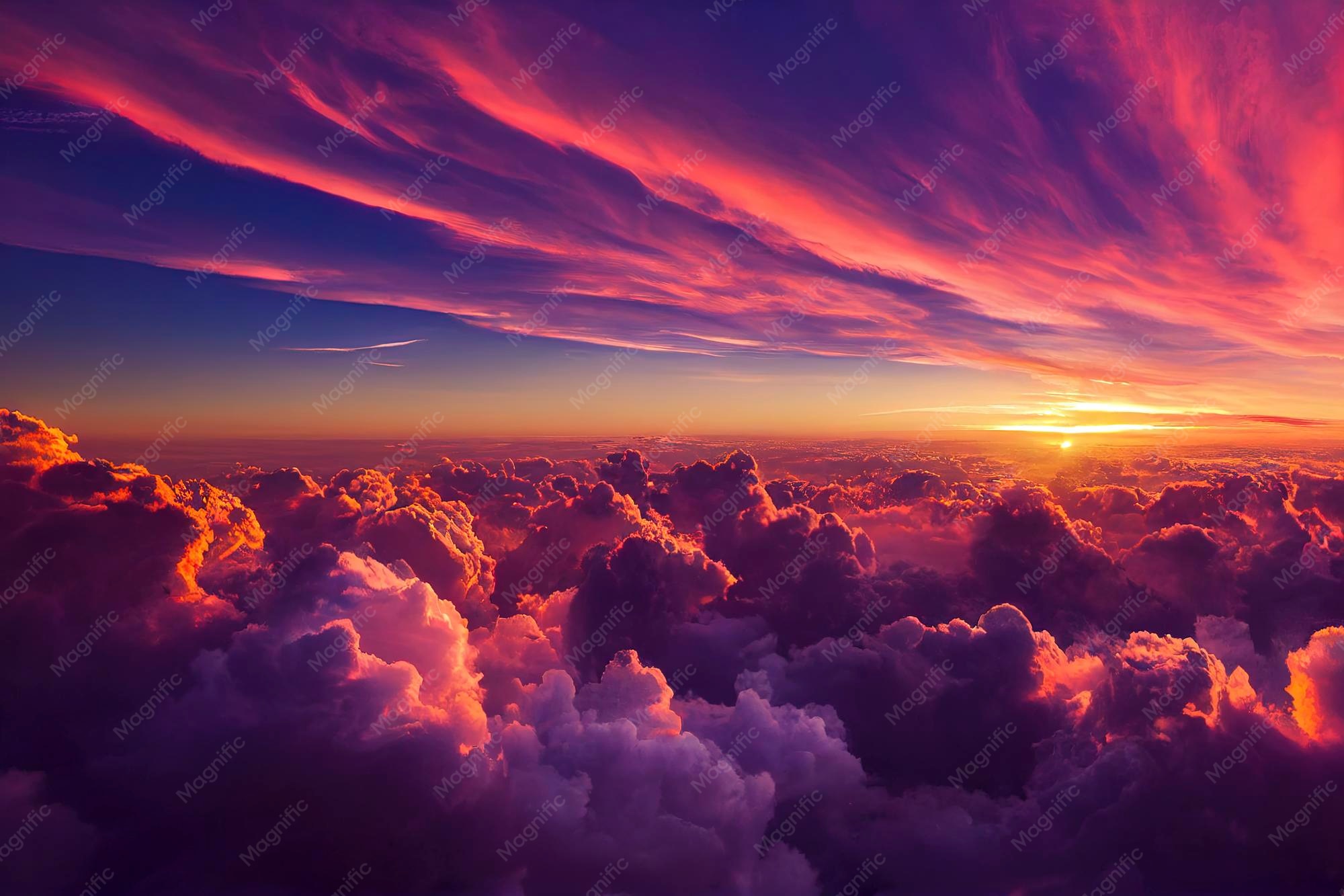  Beautiful sky and clouds autumn sunset background Illustration 