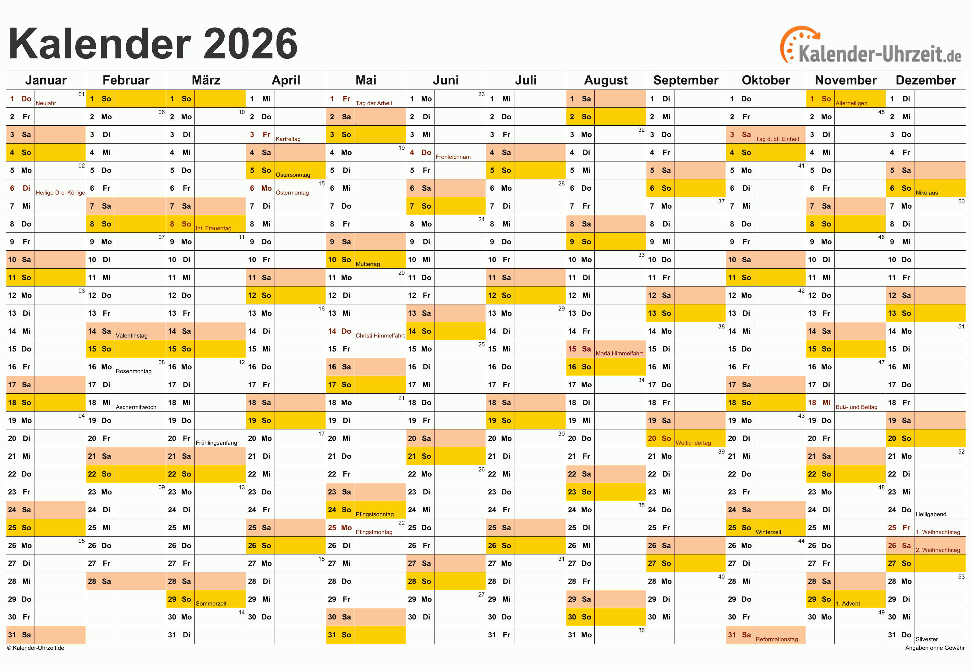  Calendar 2026 Zum Ausdrucken Kostenlose Illustration 